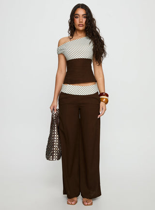 Past Life Fold Over Waistband Pant Brown  Stripe
