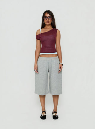 Klaretta Off Shoulder Draped Layered Top Burgundy / Blue