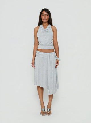 Iselda Draped Midi Skirt Grey Marle