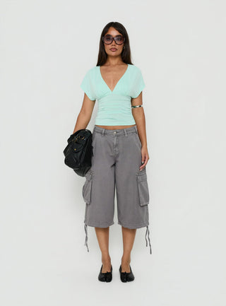 Mattey Cinched V Neck Top Turquoise