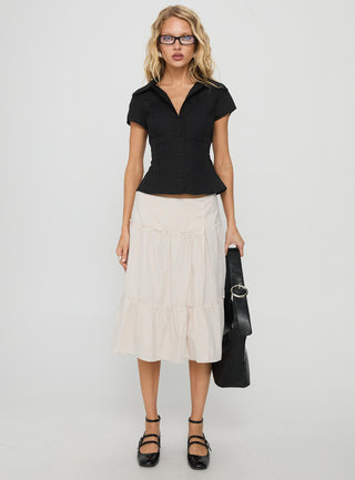 Cascades Low Rise Midi Skirt Beige  White Stripe