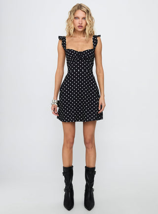 Landon Mini Dress Black  Polka Dot