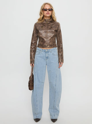Lost Track Mid Rise Barrel Leg Jeans Ice Wash
