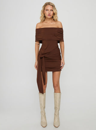 Island Girl Tie Skirt Mini Dress Brown