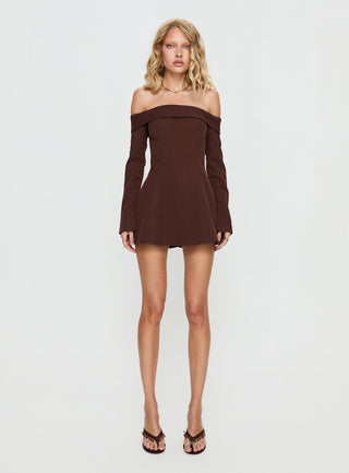 Daija Off Shoulder Long Sleeve Playsuit Brown