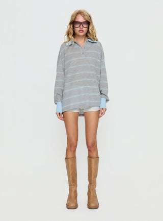 Aleka Long Sleeve Rugby Jersey Grey  Blue Stripe
