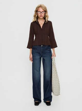Taelynn 34 Sleeve Button Up Shirt Chocolate