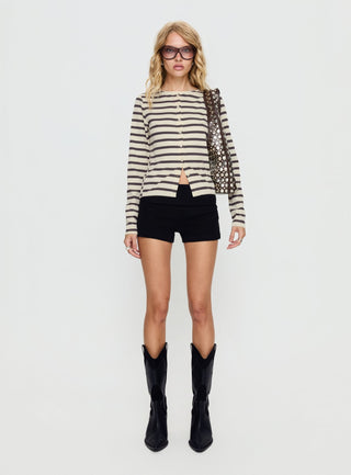 Marvella Button Up Long sleeve Top Dark Grey  Cream Stripe