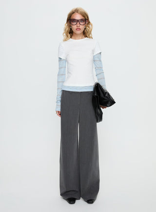 Caisey Layered Long Sleeve Top White  Blue Stripe