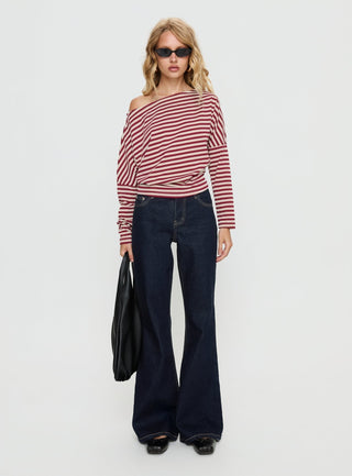 Deora Cinched Long Sleeve Top Red Stripe