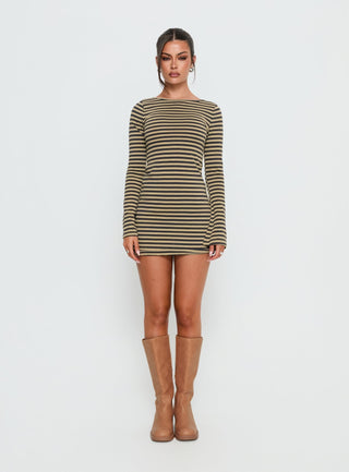 Bryanna Long Sleeve Mini Dress Yellow  Navy