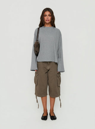 Arlla Waffle Jersey Long Sleeve Top Grey