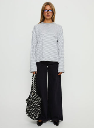 Settle Down Long Sleeve Top Grey  White Stripe