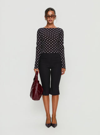 Lady Lady Long Sleeve Backless Top Black  White Polka