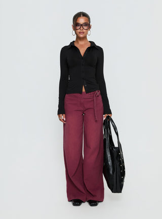 Solina Long Sleeve Collared Top Black