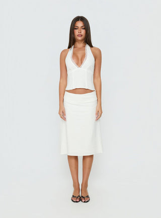 No Pressure Lace Trim Halter Top White