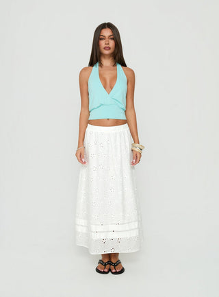 Isolie Tiered Maxi Skirt White Anglaise