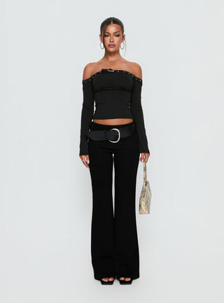 Mansa Off Shoulder Buckle Detail Top Black