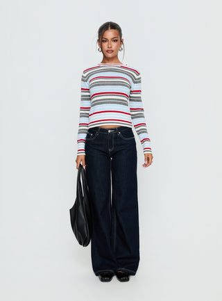 Briette Long Sleeve Top Blue  Red Stripe