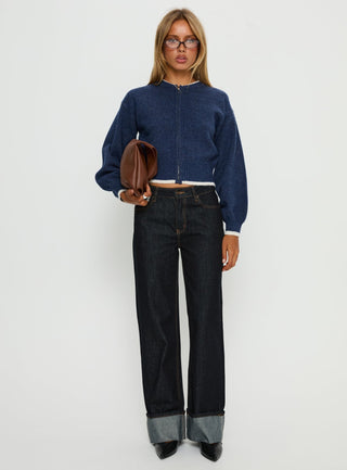 Amandi Zip Through Knit Jumper Navy  Cream