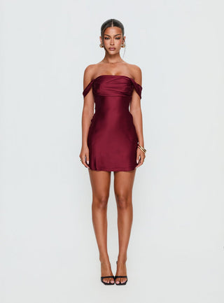 Zabbarra Off The Shoulder Mini Dress Burgundy
