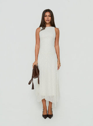 Enzina Lace Hanky Hem Maxi Dress Cream