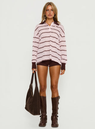 Aleka Rugby Long Sleeve Jersey Pink  Brown Stripe