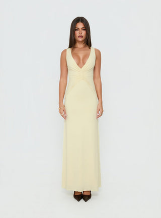 Frederica Plunge Maxi Dress Butter Yellow