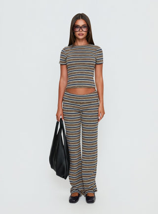 Manolo Short Sleeve Top Brown  Grey Stripe