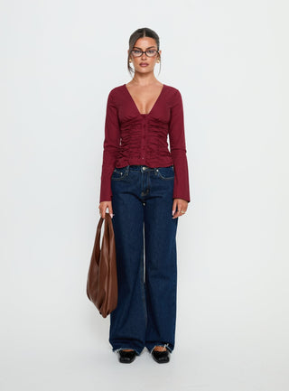 Zanetta Ruched Long Sleeve Top Burgundy