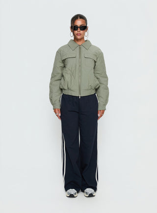 Denvar Quilted Bomber Jacket Green