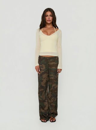 Kaiyah Sheer V Neck Long Sleeve Top Yellow