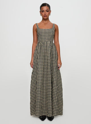 Cartmel Check Maxi Dress Black  Cream