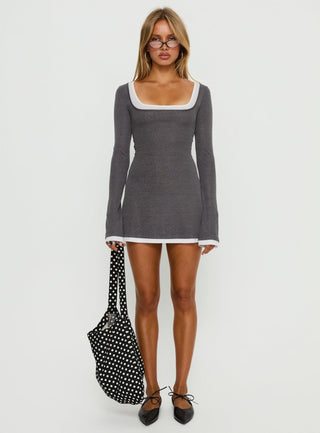 Adoree Long Sleeve Layered Mini Dress Grey  White