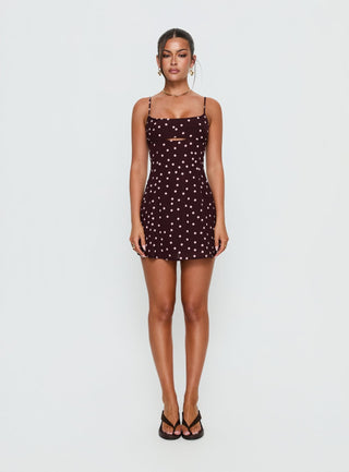 Powell Mini Dress Burgundy  Pink Polka Dot