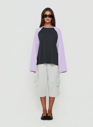 Settle Down Long Sleeve Raglan Top Lilac / Dark Grey