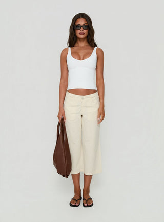 Miska Wide Leg Capri Pants Off White