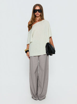 Winny Off Shoulder Tee Grey Marle  Lemon Stripe