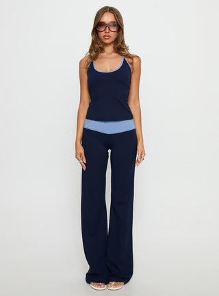 Kobee Jersey Halter Top Navy  Light Blue