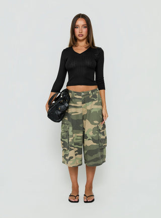 Sofelia Pointelle V Neck Top Black