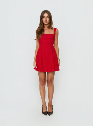 Xanthus Embroidered Mini Dress Red