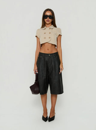 Spectator Faux Leather Longline Shorts Black