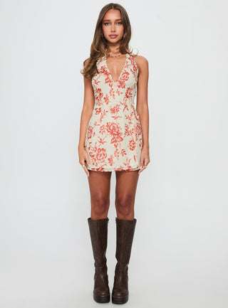 Taija Wrap Mini Dress Orange  Cream Floral
