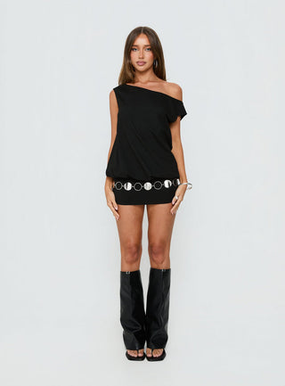 Ellah One Shoulder Drapey Mini Dress Black