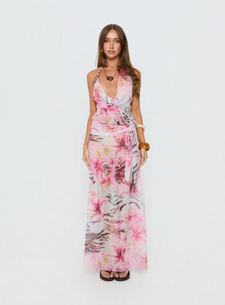Karzi Chiffon Maxi Skirt Pink Floral