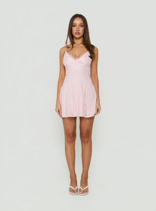Bloomie Lace Godet Mini Dress Marshmallow Pink