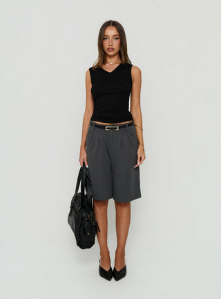 Charlea Fleece Tailored Longline Short Charcoal