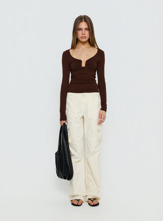 Serelle Long Sleeve Bust Detail Top Chocolate