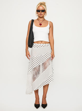 Rennar Maxi Skirt White  Polka Dot Petite