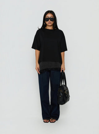 Dalarie Layered Lace Oversized Tee Black